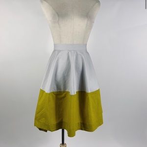 COS Colorblock Mustard & Gray Jacquard Fit & Flare Skirt Womens 8